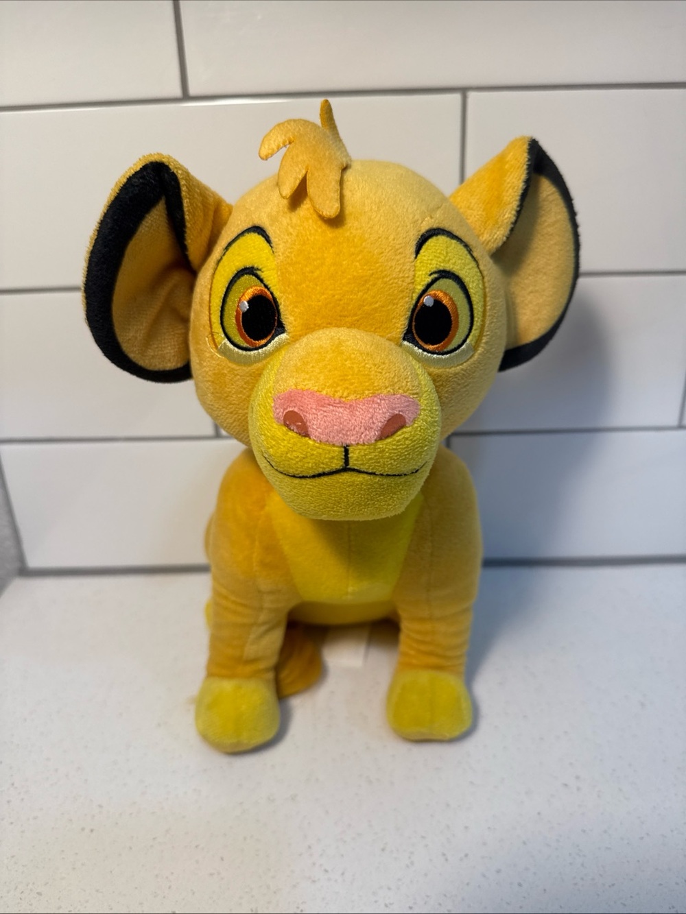 Disney Yellow Simba Plush Toy with Pink Nose and Black Ear Accents